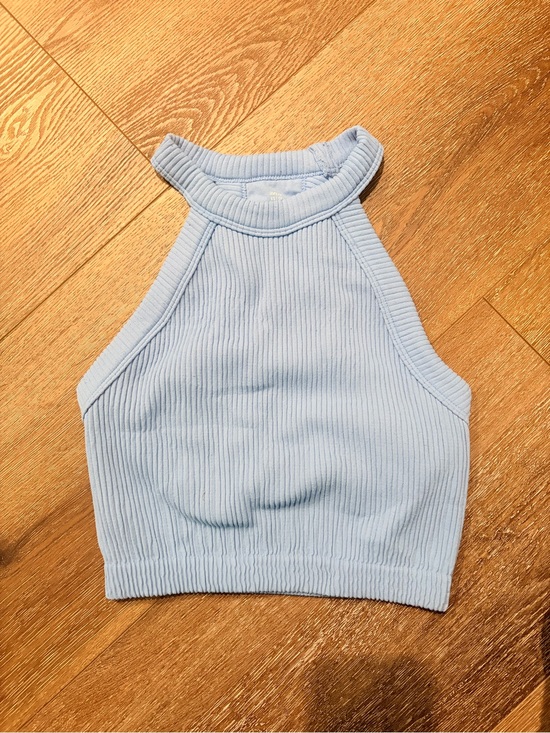 aerie Tops - aerie Light Blue Ribbed High-Neck Tank